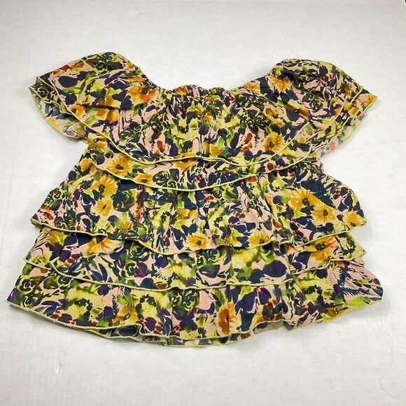 Something Navy Womens Peasant Blouse Floral Off The Shoulder Colorful Top SMALL - Picture 1 of 9
